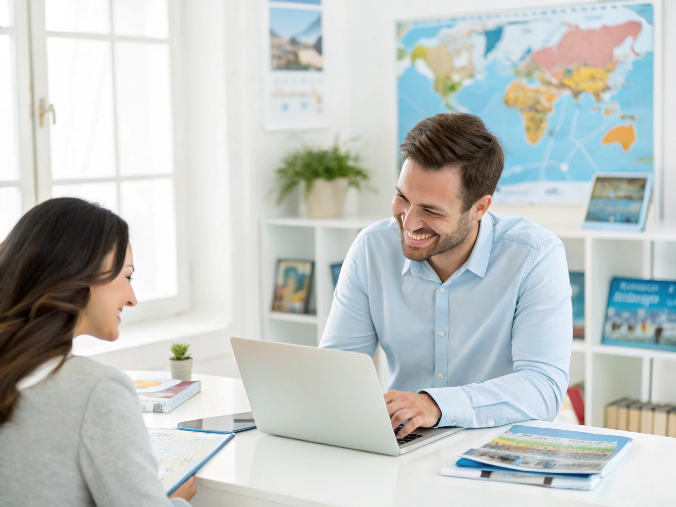 Expert travel consultant assisting a client