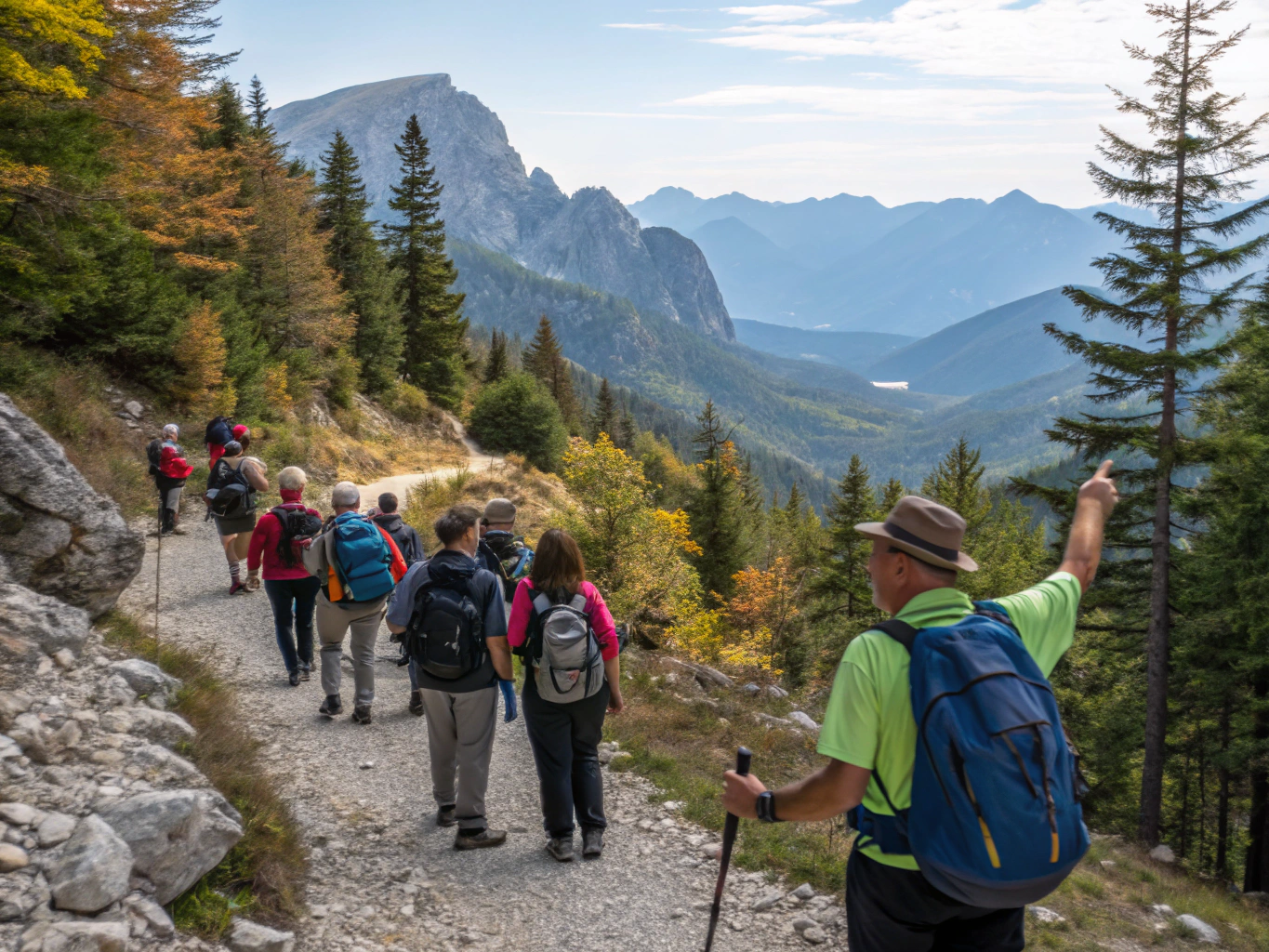 Group of travelers on a guided adventure tour